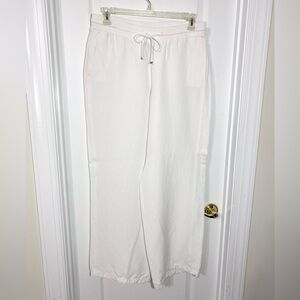 Lane Bryant LINEN Blend Wide Leg Drawstring Waist Pants White Sz 14/16